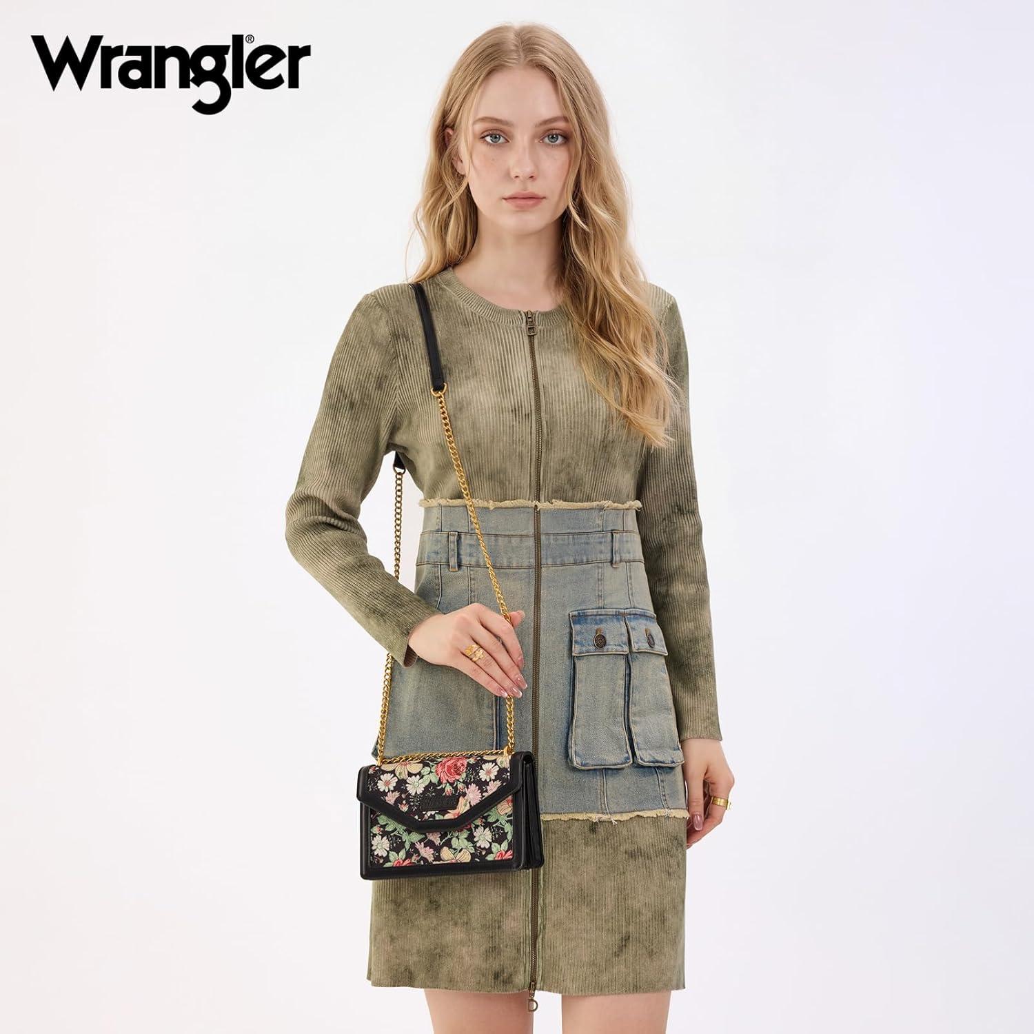 image:imageWrangler Flap Shoulder Bag for Women Vintage Floral Tooled Crossbody Purse with Chain StrapFloraljet Black