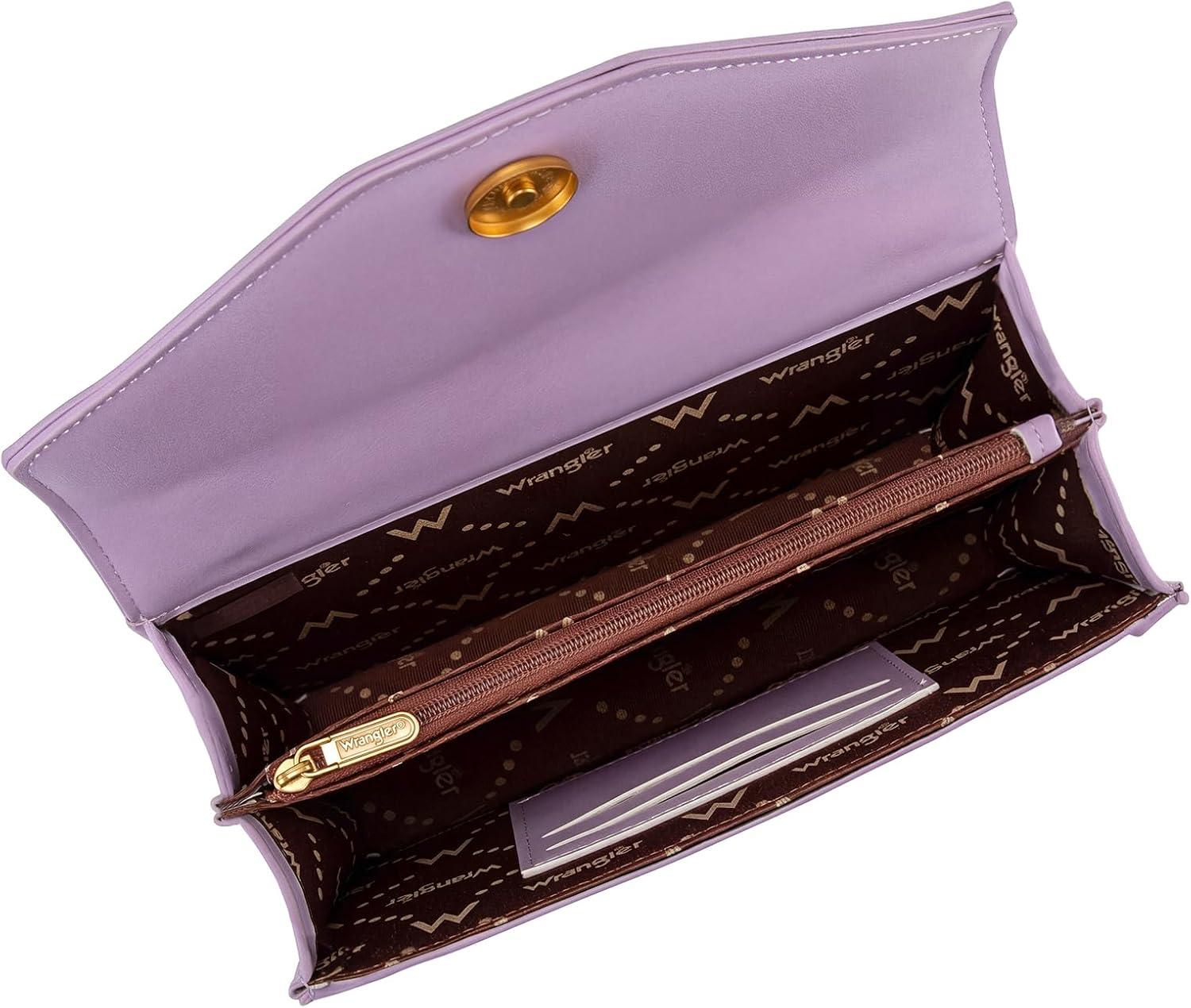 image:imageWrangler Flap Shoulder Bag for Women Vintage Floral Tooled Crossbody Purse with Chain StrapFlorallight Purple