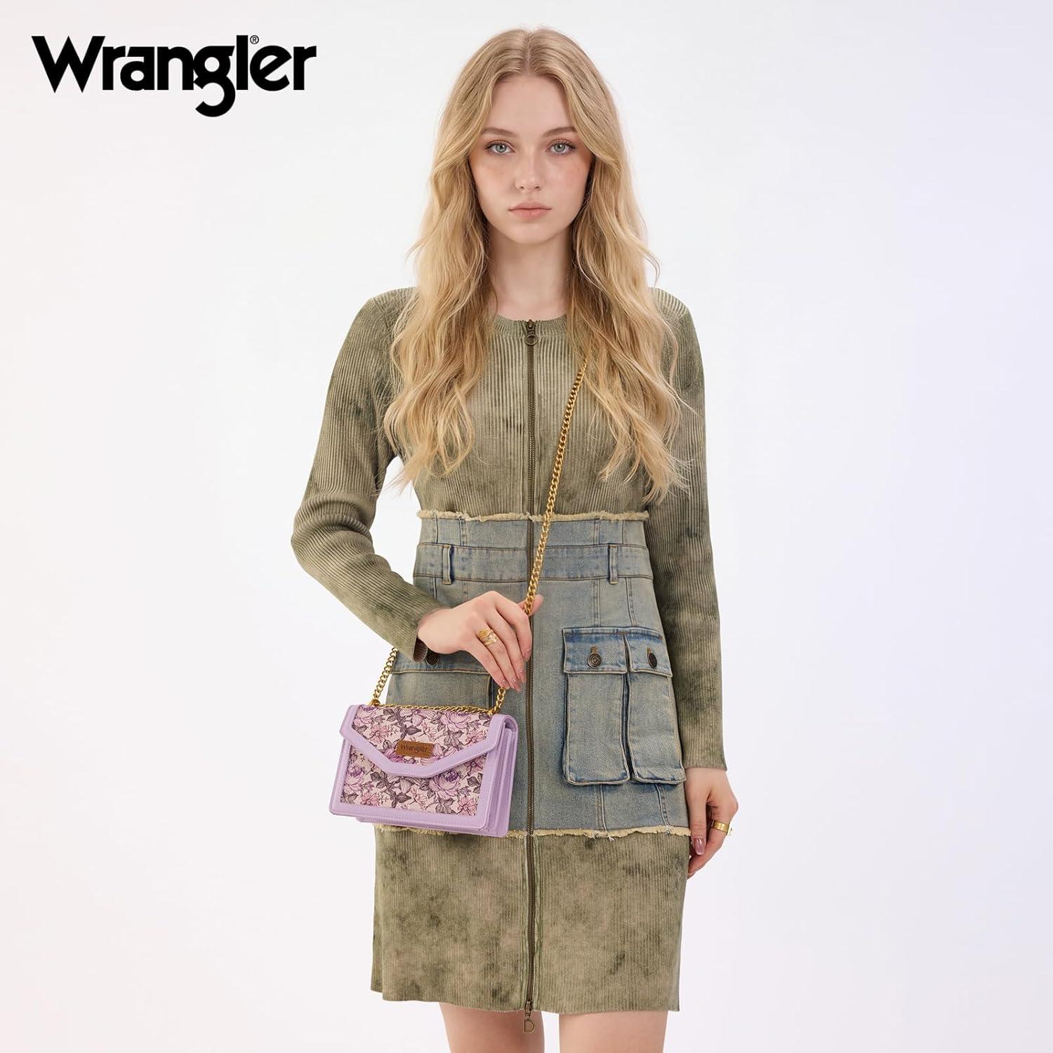 image:imageWrangler Flap Shoulder Bag for Women Vintage Floral Tooled Crossbody Purse with Chain StrapFlorallight Purple