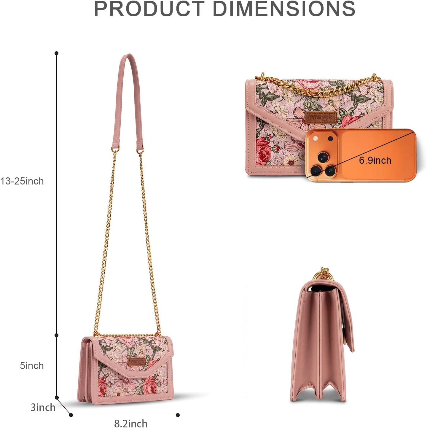 image:imageWrangler Flap Shoulder Bag for Women Vintage Floral Tooled Crossbody Purse with Chain StrapFloralpink