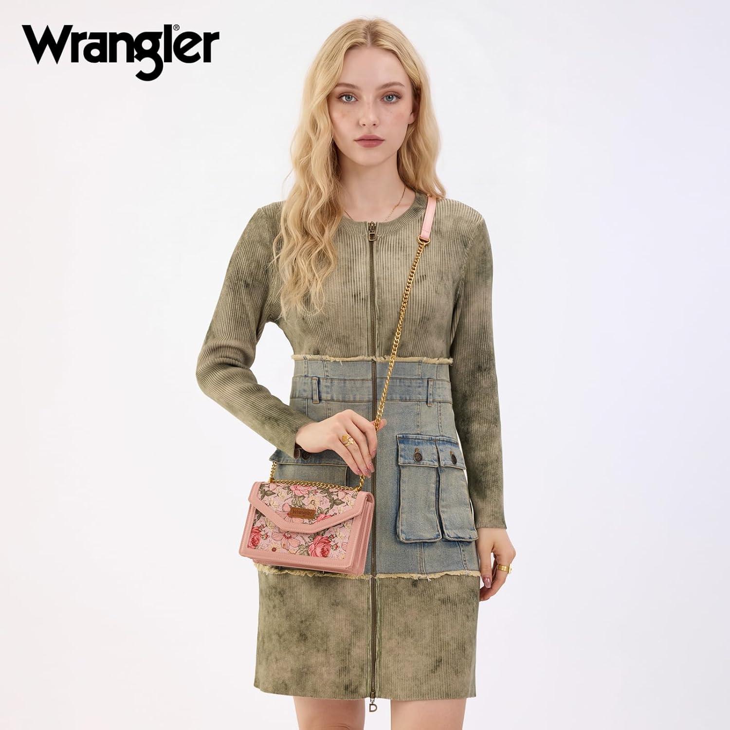 image:imageWrangler Flap Shoulder Bag for Women Vintage Floral Tooled Crossbody Purse with Chain StrapFloralpink