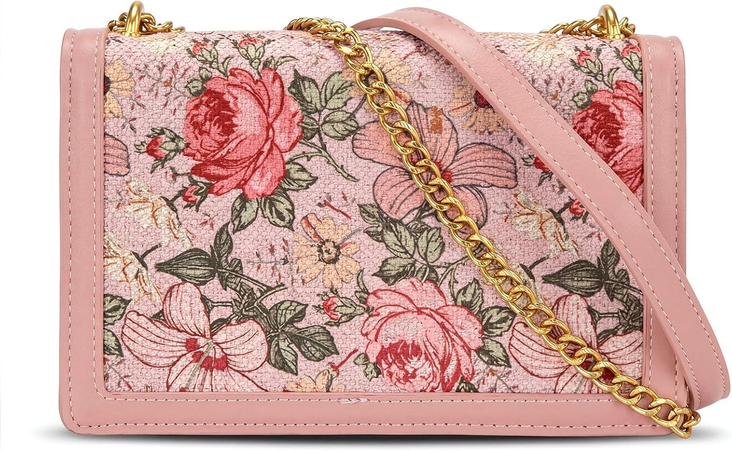 image:imageWrangler Flap Shoulder Bag for Women Vintage Floral Tooled Crossbody Purse with Chain StrapFloralpink