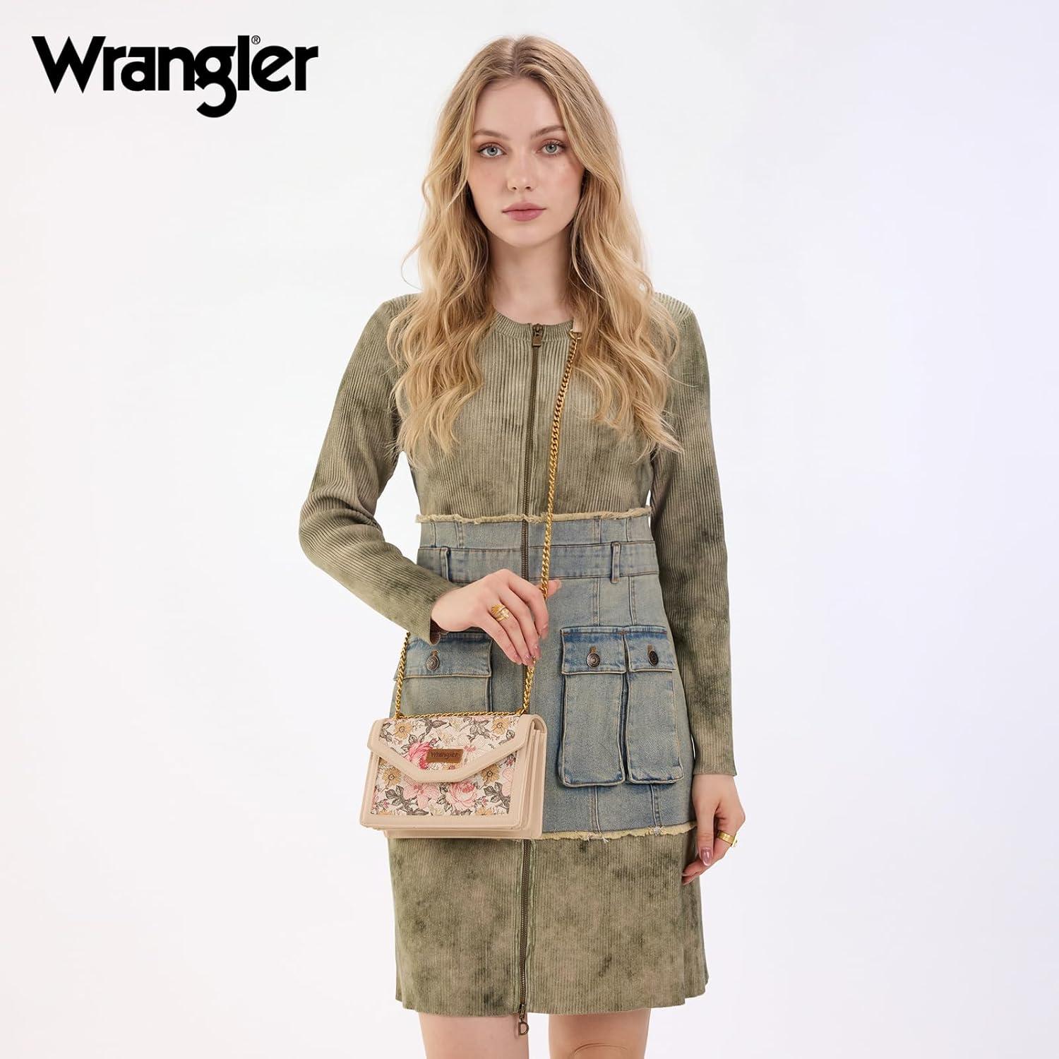 image:imageWrangler Flap Shoulder Bag for Women Vintage Floral Tooled Crossbody Purse with Chain StrapFloraltan