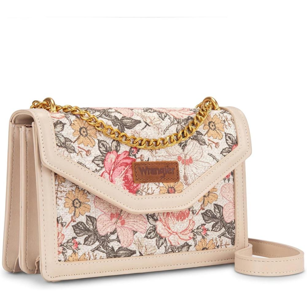 image:imageWrangler Flap Shoulder Bag for Women Vintage Floral Tooled Crossbody Purse with Chain StrapFloraltan