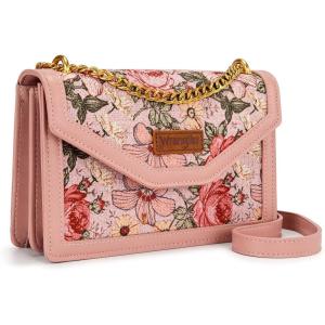 image:imageWrangler Flap Shoulder Bag for Women Vintage Floral Tooled Crossbody Purse with Chain StrapFloralpink