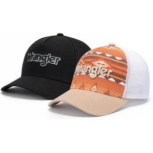 image:imageMontana West X Wrangler Mens Trucker Hat 2Piece Set Breathable Mesh Baseball Cap Structured 7Panel Adjustable Snapback HatBlacktan
