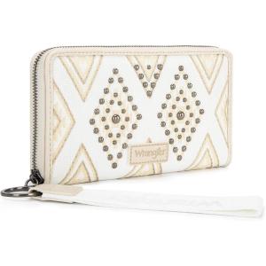 image:imageMontana West X Wrangler Western Wristlet Wallet for Women Aztec Studded Wallet Large Capacity Clutch Wallets with ID WindowDenim Beige