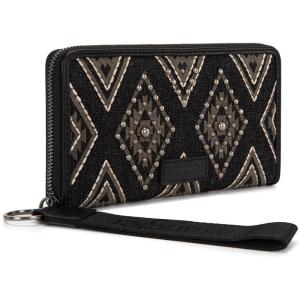 image:imageMontana West X Wrangler Western Wristlet Wallet for Women Aztec Studded Wallet Large Capacity Clutch Wallets with ID WindowDenim Black