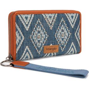 image:imageMontana West X Wrangler Western Wristlet Wallet for Women Aztec Studded Wallet Large Capacity Clutch Wallets with ID WindowDenim Jean