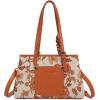 image:imageWrangler Floral Whisper Satchel Bags for Women Vintage Embroidered Purse with Shoulder StrapDark Brown
