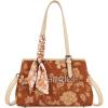 image:imageWrangler Floral Whisper Satchel Bags for Women Vintage Embroidered Purse with Shoulder StrapBrown