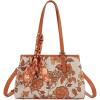 image:imageWrangler Floral Whisper Satchel Bags for Women Vintage Embroidered Purse with Shoulder StrapDark Brown
