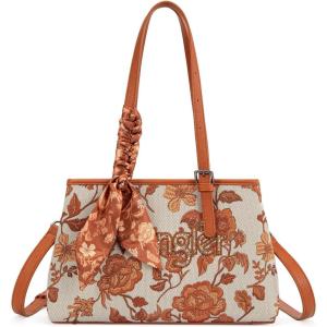 image:imageWrangler Floral Whisper Satchel Bags for Women Vintage Embroidered Purse with Shoulder StrapDark Brown