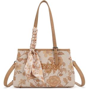 image:imageWrangler Floral Whisper Satchel Bags for Women Vintage Embroidered Purse with Shoulder StrapGolden