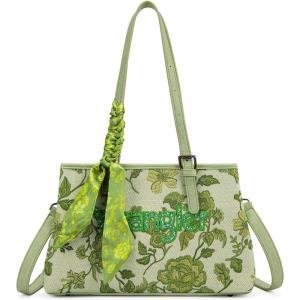 image:imageWrangler Floral Whisper Satchel Bags for Women Vintage Embroidered Purse with Shoulder StrapGreen