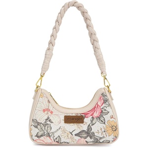 image:imageWrangler Vintage Floral Print Hobo Bag Braided Handle Shoulder Bag for WomenBeige