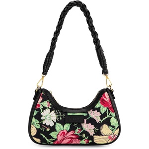 image:imageWrangler Vintage Floral Print Hobo Bag Braided Handle Shoulder Bag for WomenBlack