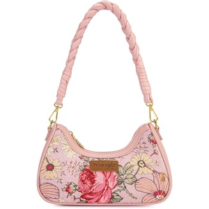 image:imageWrangler Vintage Floral Print Hobo Bag Braided Handle Shoulder Bag for WomenPink