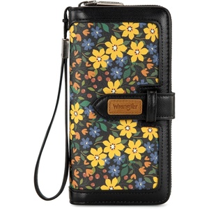 image:imageX Wrangler Womens Wallets Bifold Wristlet Wallets for Women Large Capacity Credit Card Wallet with ID WindowFloralblack