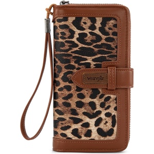 image:imageX Wrangler Womens Wallets Bifold Wristlet Wallets for Women Large Capacity Credit Card Wallet with ID WindowLeopard Brown