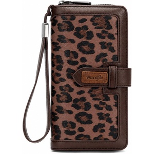 image:imageX Wrangler Womens Wallets Bifold Wristlet Wallets for Women Large Capacity Credit Card Wallet with ID WindowLeopard Coffee