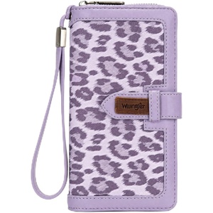 image:imageX Wrangler Womens Wallets Bifold Wristlet Wallets for Women Large Capacity Credit Card Wallet with ID WindowLeopard Purple