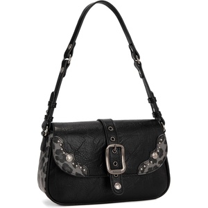 image:imageWrangler Shoulder Bag for Women Western Leopard Hobo Purse Small Underarm Handbag with Buckle Studs amp Crossbody StrapBlack