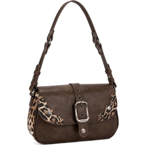 image:imageWrangler Shoulder Bag for Women Western Leopard Hobo Purse Small Underarm Handbag with Buckle Studs amp Crossbody StrapCoffee