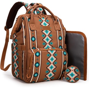 image:imageMontana West Wrangler Diaper Bag Backpack Aztec Callie Bag Travel Backpack Purses Western MultiFunction Baby Bags for Mom3pcs Dark Brown