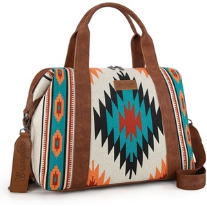 image:imageWrangler Duffel Bag for Women Large Travel Weekender Bag Designer Cactus Print Carry On BagsCanvas CottonAztec Beige