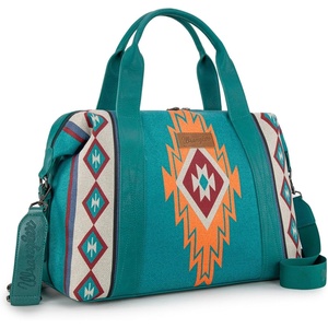 image:imageWrangler Duffel Bag for Women Large Travel Weekender Bag Designer Cactus Print Carry On BagsCanvas CottonAztec Turquoise