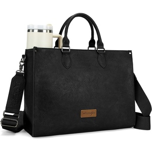 image:imageWrangler Laptop Tote Bag for Women 156 Inch Large Leather Work Bag with Cup Holder Vintage Computer Bags Briefcase HandbagBlack