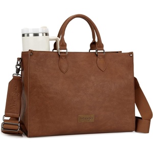 image:imageWrangler Laptop Tote Bag for Women 156 Inch Large Leather Work Bag with Cup Holder Vintage Computer Bags Briefcase HandbagBrown