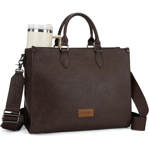 image:imageWrangler Laptop Tote Bag for Women 156 Inch Large Leather Work Bag with Cup Holder Vintage Computer Bags Briefcase HandbagCoffee