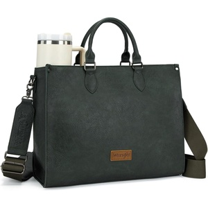 image:imageWrangler Laptop Tote Bag for Women 156 Inch Large Leather Work Bag with Cup Holder Vintage Computer Bags Briefcase HandbagGreen