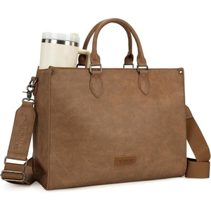 image:imageWrangler Laptop Tote Bag for Women 156 Inch Large Leather Work Bag with Cup Holder Vintage Computer Bags Briefcase HandbagKhaki