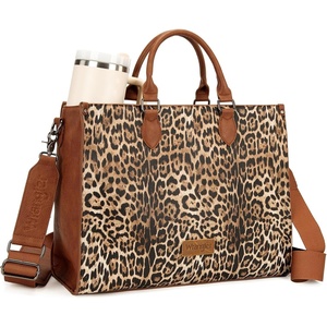 image:imageWrangler Laptop Tote Bag for Women 156 Inch Large Leather Work Bag with Cup Holder Vintage Computer Bags Briefcase HandbagLeopard