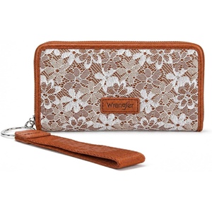 image:imageWrangler Wristlet Wallets for Women Lace Floral Tooled Clutch Purse RFID Blocking Wallet Credit Card HolderBrown