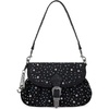 image:imageWrangler Rhinestone Denim Purse Cute Shoulder Bag Womens Crossbody Handbag  with Crossbody Strap Western Buckle Chic Charms Flap amp Zipper Clousure Front Pocket Two Inner PocketsBlack
