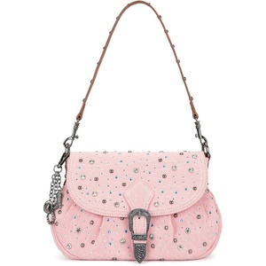 image:imageWrangler Rhinestone Denim Purse Cute Shoulder Bag Womens Crossbody Handbag  with Crossbody Strap Western Buckle Chic Charms Flap amp Zipper Clousure Front Pocket Two Inner PocketsPink