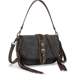 image:imageWrangler Western Shoulder Bag for Women Flap Crossbody Purse with Whipstitch Detail amp FringeVintage Cowgirl HandbagAblack