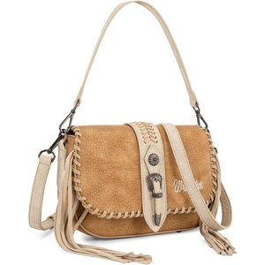 image:imageWrangler Western Shoulder Bag for Women Flap Crossbody Purse with Whipstitch Detail amp FringeVintage Cowgirl HandbagAbrown