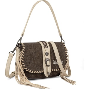 image:imageWrangler Western Shoulder Bag for Women Flap Crossbody Purse with Whipstitch Detail amp FringeVintage Cowgirl HandbagAcoffee
