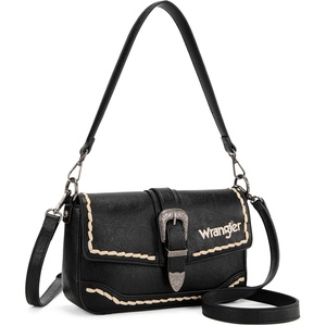 image:imageWrangler Western Shoulder Bag for Women Flap Crossbody Purse with Whipstitch Detail amp FringeVintage Cowgirl HandbagBblack
