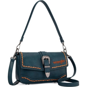 image:imageWrangler Western Shoulder Bag for Women Flap Crossbody Purse with Whipstitch Detail amp FringeVintage Cowgirl HandbagBgreen Dark