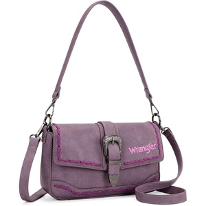 image:imageWrangler Western Shoulder Bag for Women Flap Crossbody Purse with Whipstitch Detail amp FringeVintage Cowgirl HandbagBpurple
