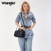 image:imageWrangler Rhinestone Denim Barrel Bag for Women Crossbody Satchel Purse  Bling Rhinestones and Rivets with Detachable Charm Wear as Crossbody Shoulder or Handle for Concerts and Everyday OutingsBlack