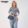 image:imageWrangler Rhinestone Denim Barrel Bag for Women Crossbody Satchel Purse  Bling Rhinestones and Rivets with Detachable Charm Wear as Crossbody Shoulder or Handle for Concerts and Everyday OutingsDark Jean