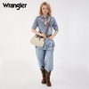 image:imageWrangler Rhinestone Denim Barrel Bag for Women Crossbody Satchel Purse  Bling Rhinestones and Rivets with Detachable Charm Wear as Crossbody Shoulder or Handle for Concerts and Everyday OutingsBiege