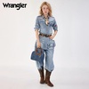 image:imageWrangler Rhinestone Denim Barrel Bag for Women Crossbody Satchel Purse  Bling Rhinestones and Rivets with Detachable Charm Wear as Crossbody Shoulder or Handle for Concerts and Everyday OutingsDark Jean